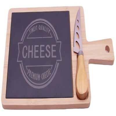 1 bamboo with slate board slate 16x13 with laser design 1 cheese knife