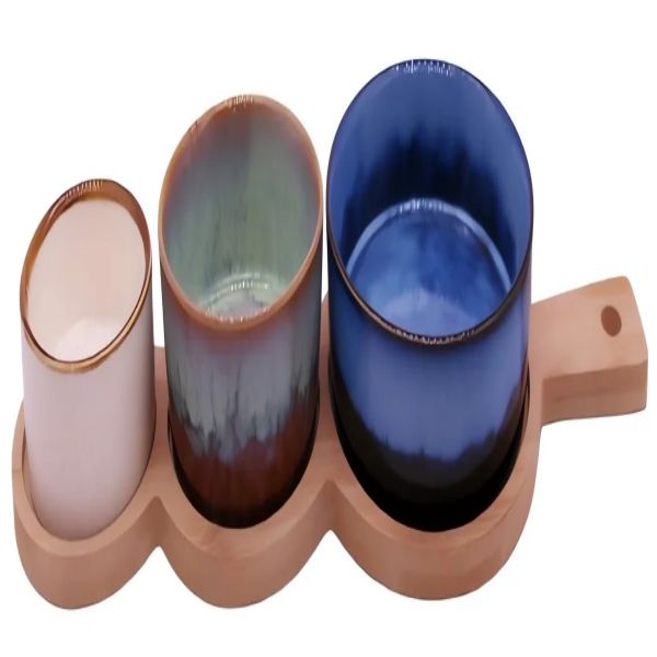 3 ceramic bowl with reactive glaze dia11x3.5 dia8.5x4 dia7x3.5 1 bamboo tray 35x12