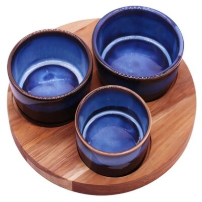 3 cermaic bowl with reactive glaze,dia8.5x4, dia9.5x4,dia7x3 1 acacia wood tray dia20