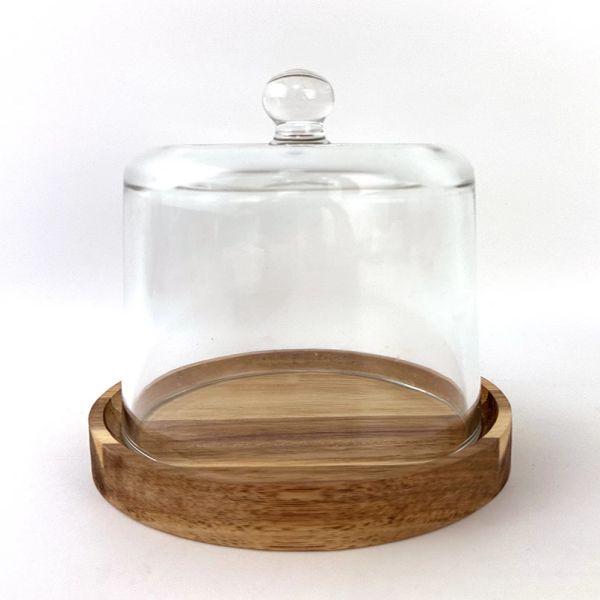 Acacia food serving tray with glass cover-1