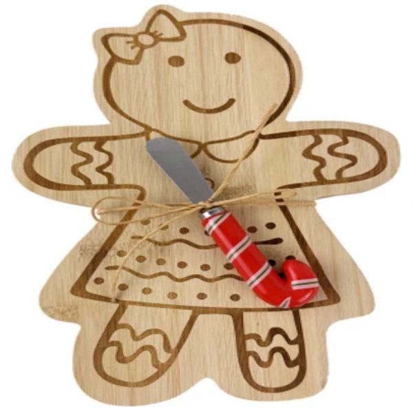 Christmas Wood food serving board with knife-1