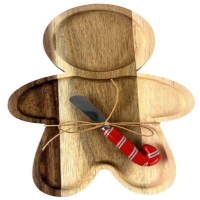 Christmas Wood food serving board with knife-3