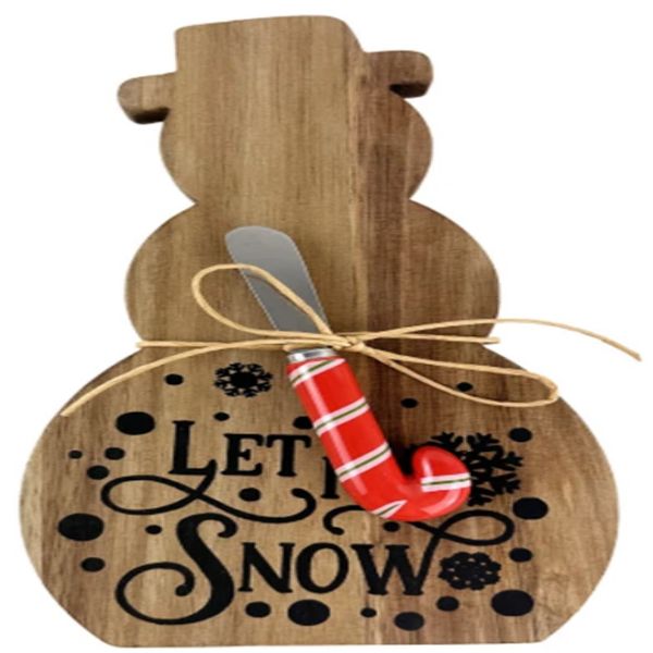 Christmas Wood food serving board with knife-4