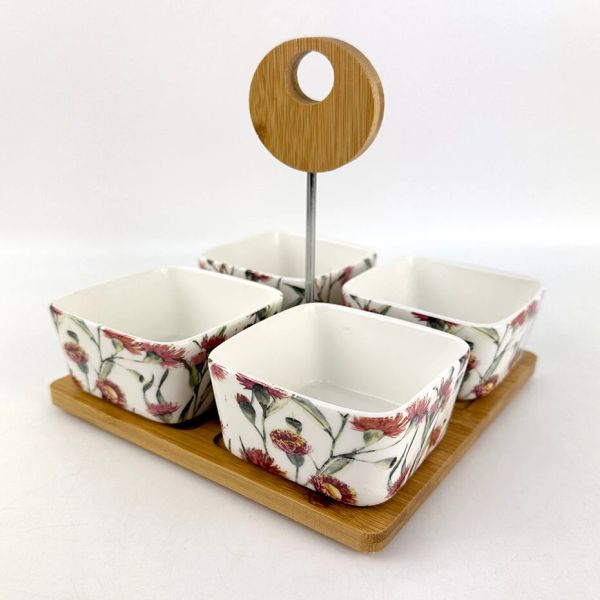 Four-square grid porcelain food serving dish-1