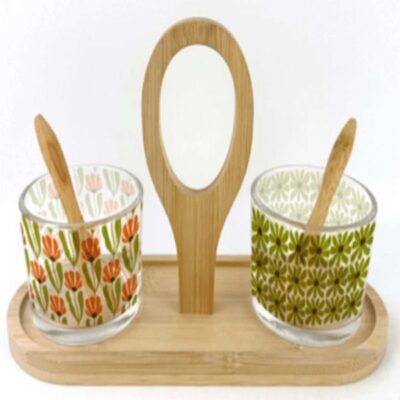 Glass appetizer bowls with bamboo tray and spoon-2.