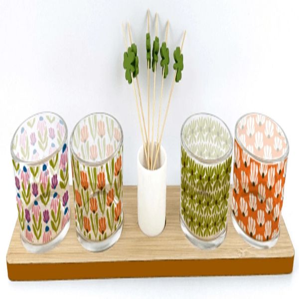 Glass appetizer bowls with bamboo tray with stick-2