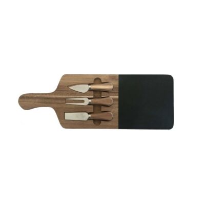 Natural Black Stone Food Serving Plate with Cutting Knife Set (3)