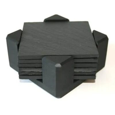 Natural Slate Coaster With Black Holder (1)