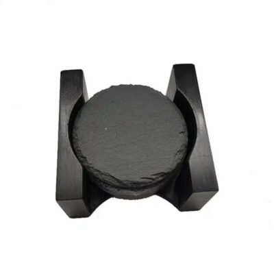 Natural Slate Coaster With Black Holder (2)