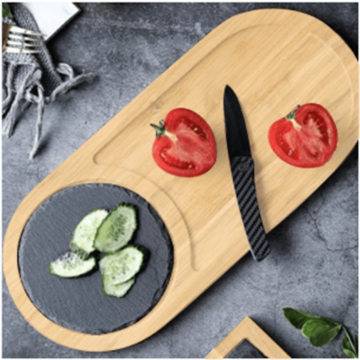 Oval Bamboo and slate serving board-1