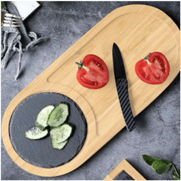 Oval Bamboo and slate serving board-1