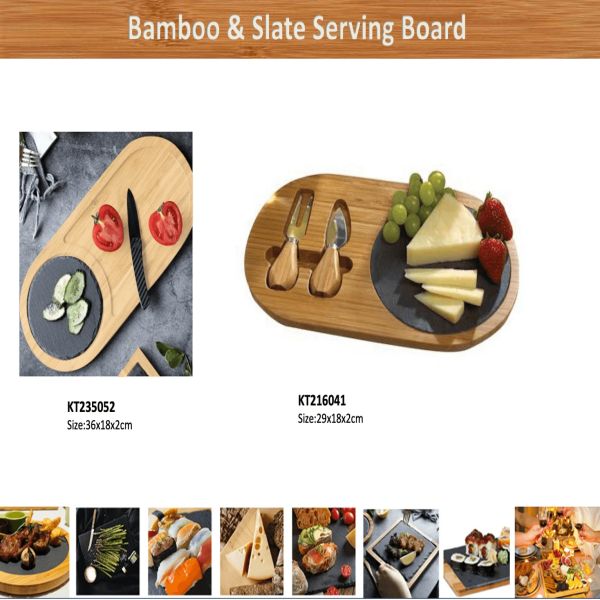 Oval Bamboo and slate serving board-3