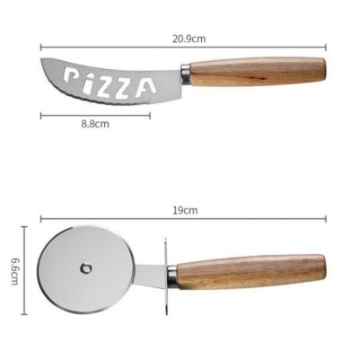 Pizza cutter set with wood handle-2