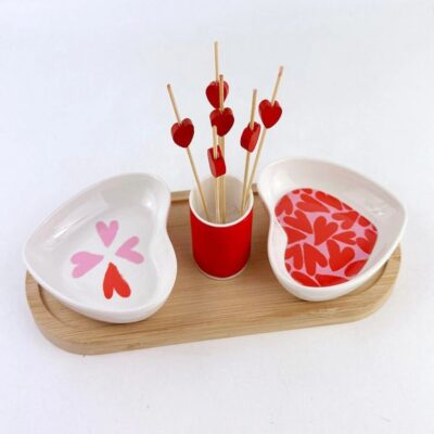 Porcelain Appetizer plates with bamboo tray and picks