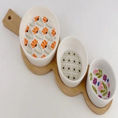 Porcelain appetizer bowls with bamboo tray-2