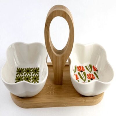 Porcelain appetizer bowls with bamboo tray-3