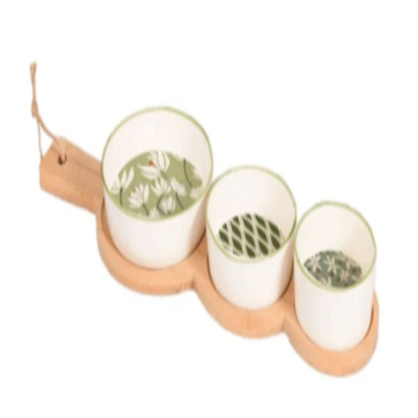 Taças de porcelana para aperitivos com tabuleiro de bambu-1