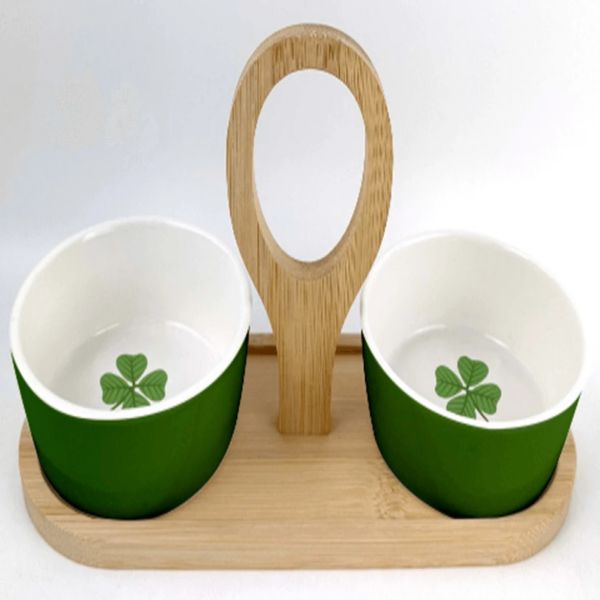 Porcelain appetizer bowls with bamboo tray -1