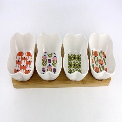 Porcelain appetizer bowls with bamboo tray-3