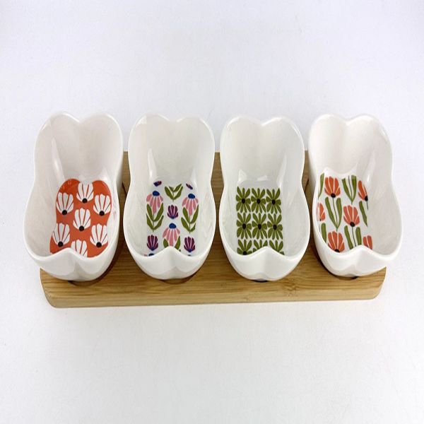 Porcelain appetizer bowls with bamboo tray-3