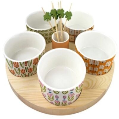 Porcelain appetizer bowls with bamboo tray-and pick-2