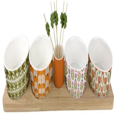 Porcelain appetizer bowls with bamboo tray-and pick-2