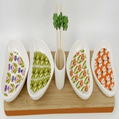 Porcelain appetizer bowls with bamboo -2tray-and pick-3