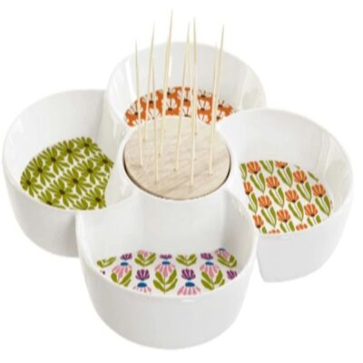 Porcelain appetizer bowls with bamboo tray-and pick-2