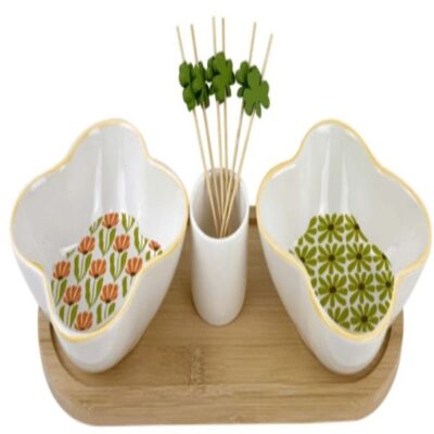 Porcelain appetizer bowls with bamboo tray-and pick-2