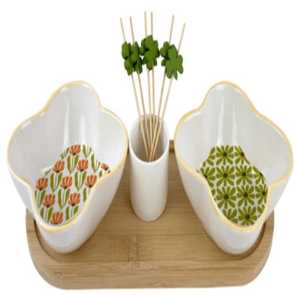 Porcelain appetizer bowls with bamboo tray-and pick-2