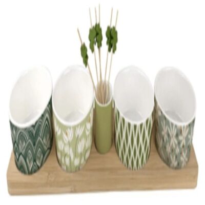 Porcelain appetizer bowls with bamboo tray and stick-3