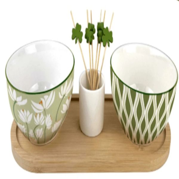 Porcelain appetizer bowls with bamboo tray and stick-2