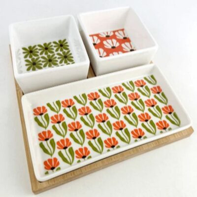 Porcelain appetizer dish with bamboo tray-3