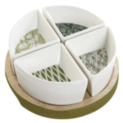 Porcelain appetizer plates with bamboo tray -1