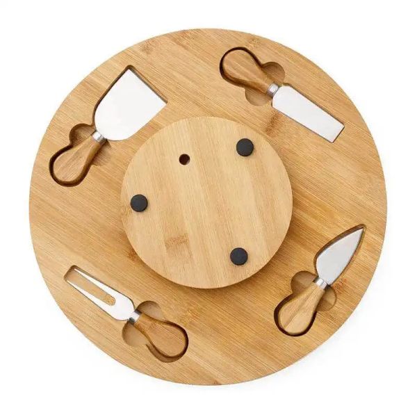 4Round Wooden Rotating Display Stand With cutlery set 4)