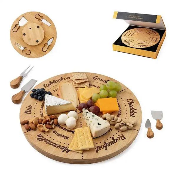 Round Wooden Rotating Display Stand With cutlery set (1)