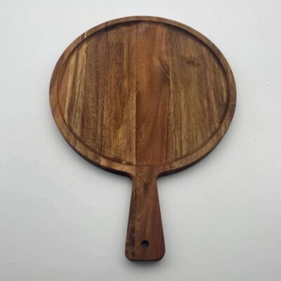 Round shape with handle wood food serving tray