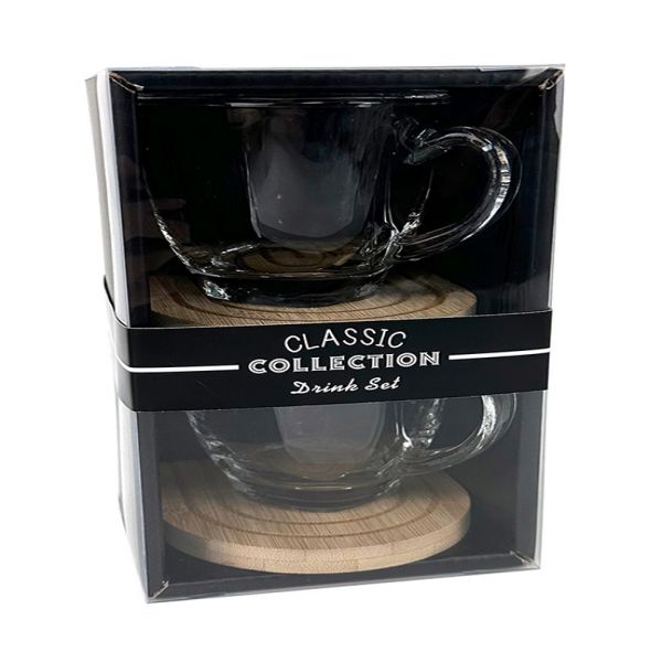 Set of 2pcs Expresso glass cup set with saucers