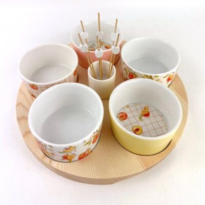 Set of 3 pcs porcelain Appetizer plates with bamboo tray and picks -1