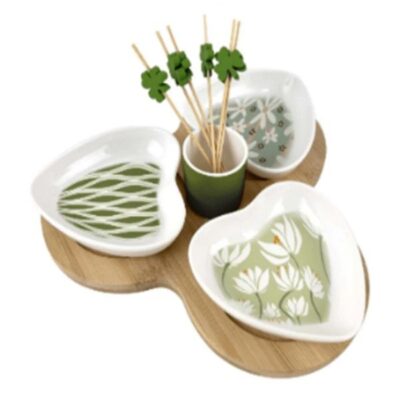 Set of 3pcs Porcelain appetizer dish with bamboo tray and stick-1