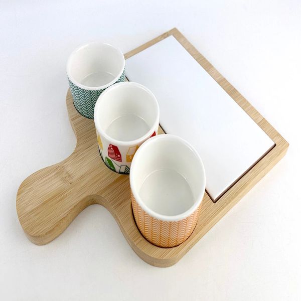 Set of 3pcs snack dishes with cutting board-3