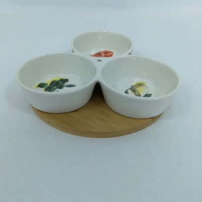 Set of 3pcs tapas set with bamboo tray