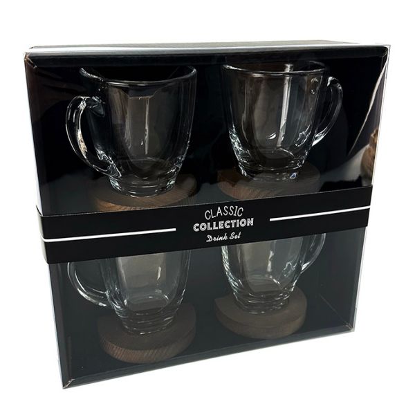 Set of 4pcs 190ML glass coffee cup with saucers-