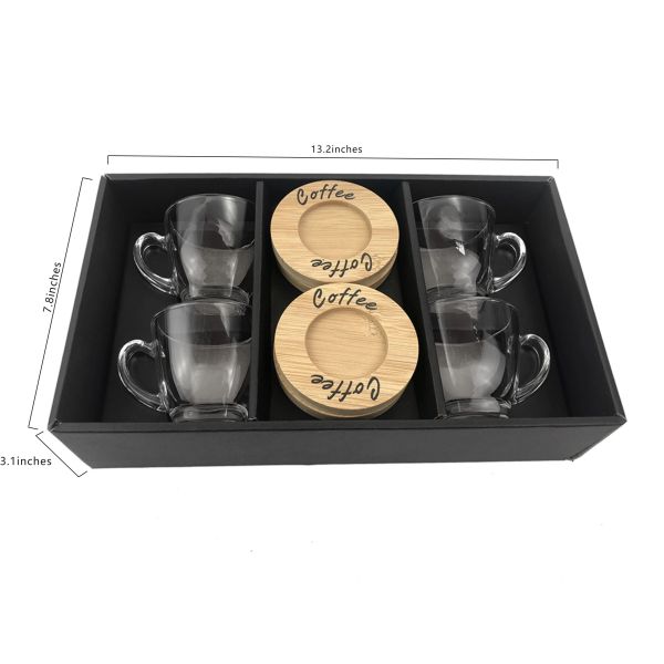 Set of 4pcs glass coffee cup with saucers -4