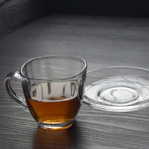 Set of 4pcs glass coffee cup with saucers -2