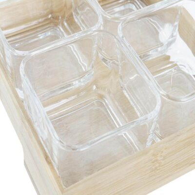 Set of 4pcs glass snack dish with wood tray-1