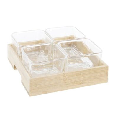 Set of 4pcs glass snack dish with wood tray-