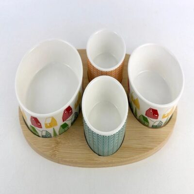 Set of 4pcs snack dishes with oval shape tray-1