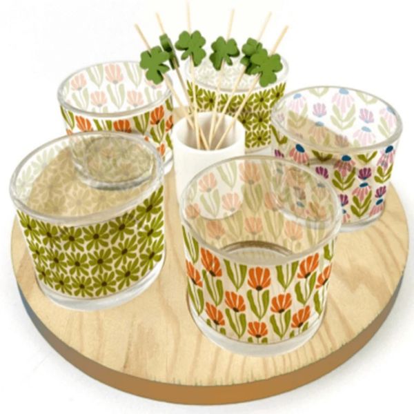 Conjunto de taças de vidro para aperitivos 5pcs com palheta de bambu-1.