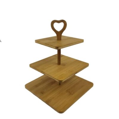 Shape Bamboo 3 Tier Cake Stand For Hotel (1)